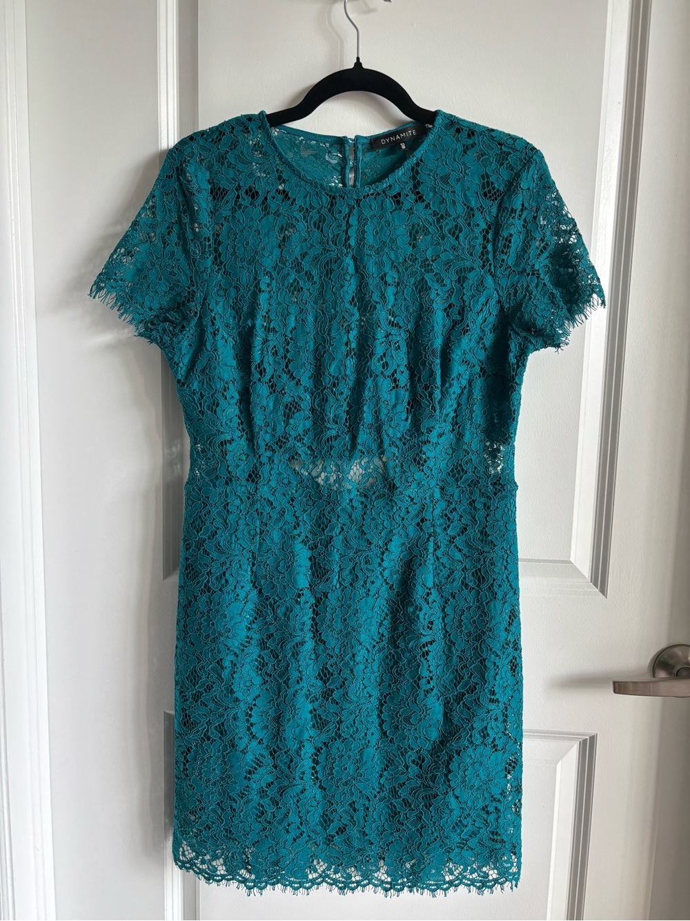 Dynamite Teal Lace Short Sleeve Sheath Dress